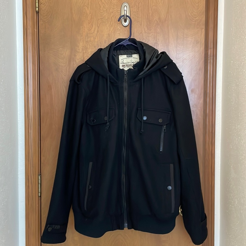 American Rag Black Hooded Wool Zip up Jacket XLarge